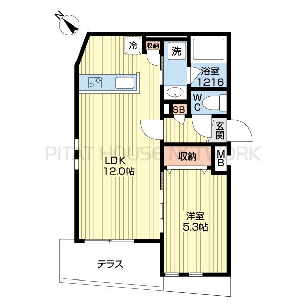 角部屋南向き1ＬＤＫ