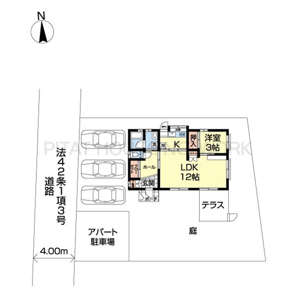 １LDK（床面積49.68㎡）の平屋です