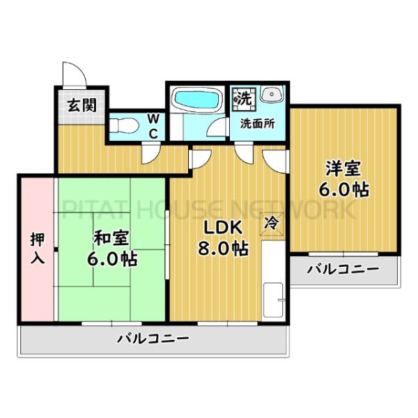 2LDK室内洗濯