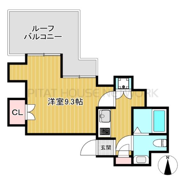 ルーフバルコニー付1K