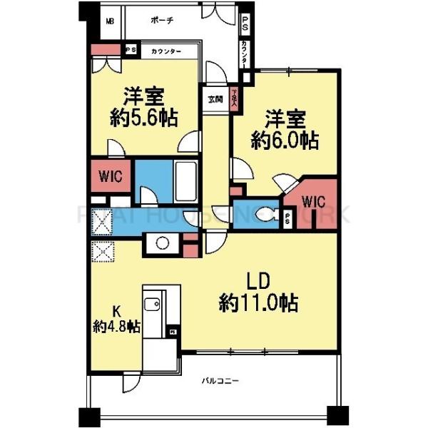 玄関ポーチ付き2LDK＋2WIC