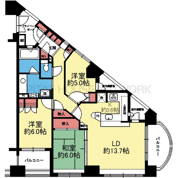 採光豊富な角部屋