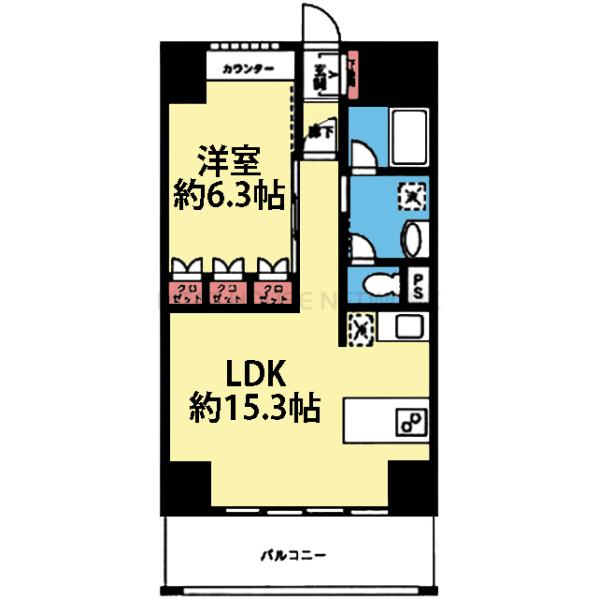 収納豊富な1LDK