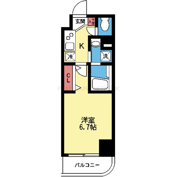 洋室6.7帖の1K