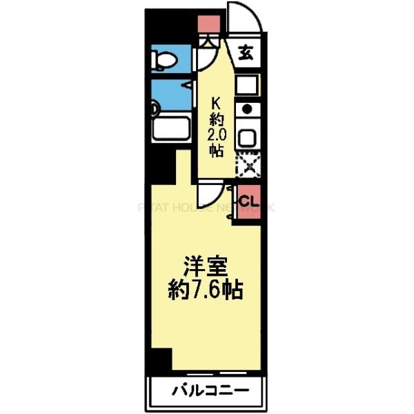 東向き1K