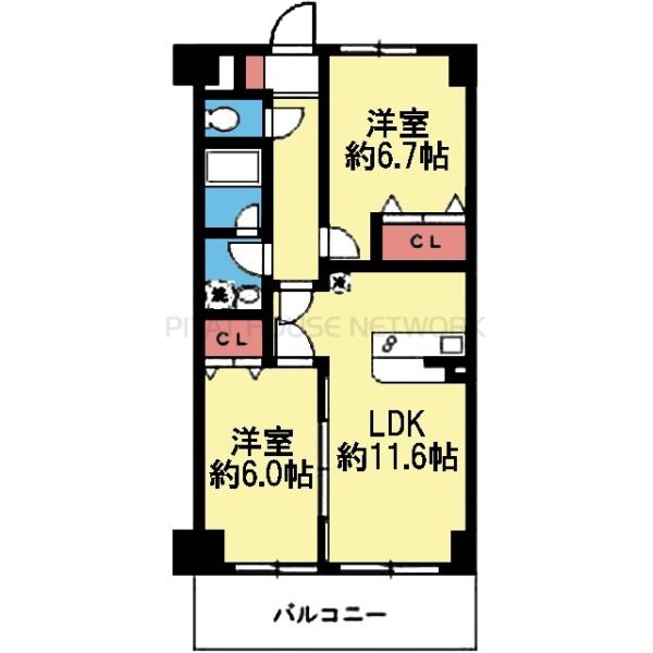 2室とも6帖以上洋室の2LDK