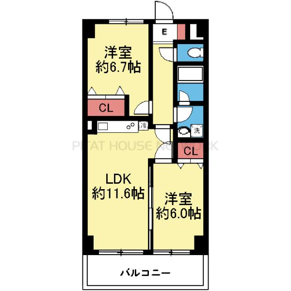 2室とも6帖以上洋室の2LDK
