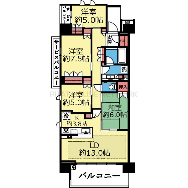西向き角部屋の4LDK