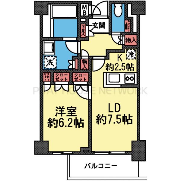対面式キッチンの1LDK