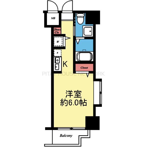 2面採光のワンルーム