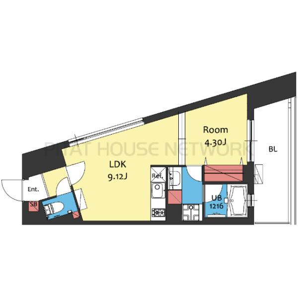 東向きの角部屋です