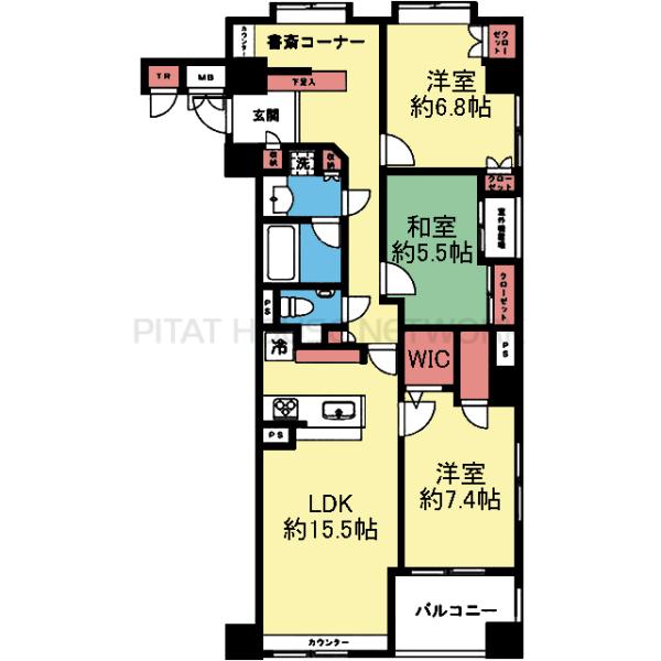 南東向き角部屋