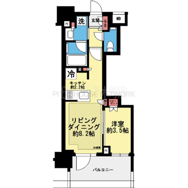 カウンターキッチンが魅力的な1LDK