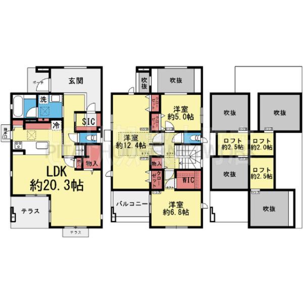 各居室にロフトが有り収納力豊富な119.