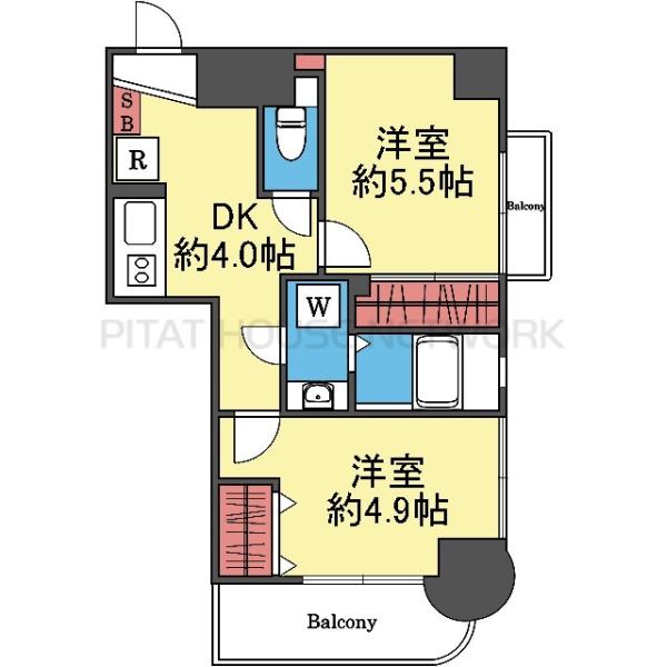 2面採光の角部屋です