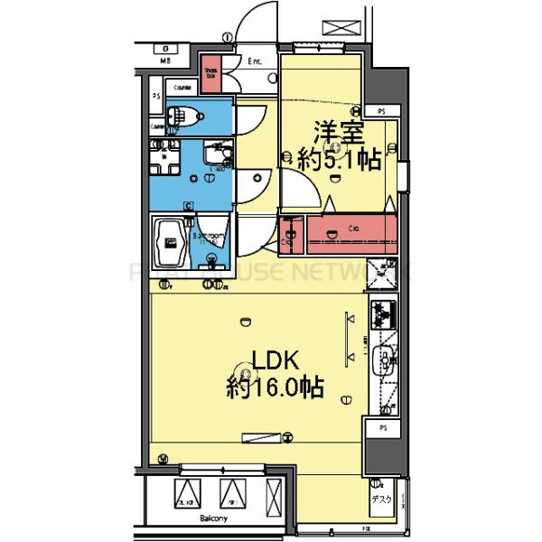 2面採光角部屋の1LDK
