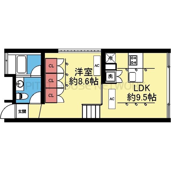 対面式キッチンの1LDK