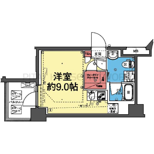 洋室9.0帖の1R＋WIC