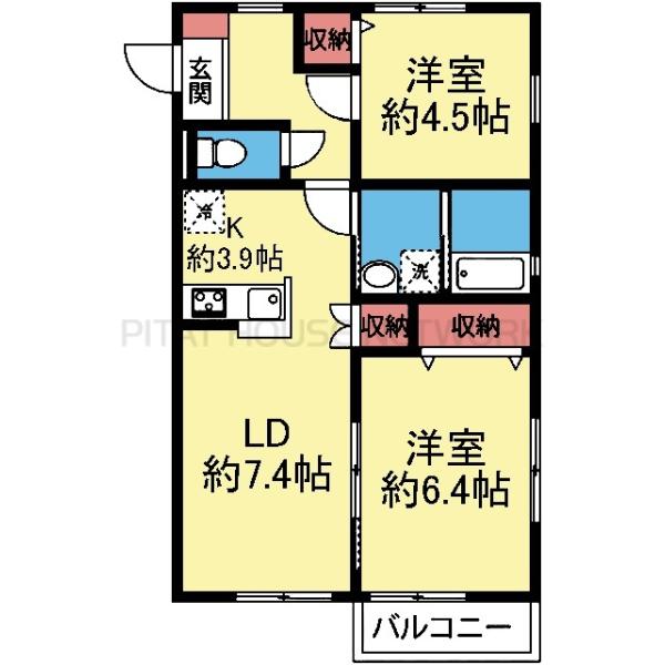 2階の三方角部屋です