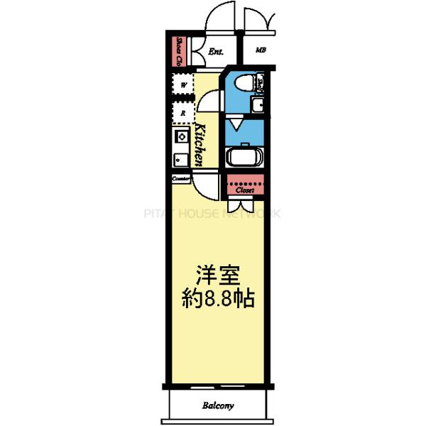 8.8帖の広い1K