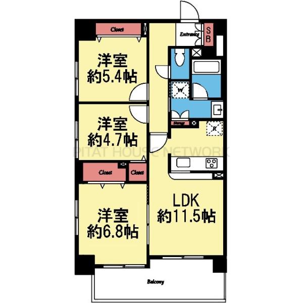 2面採光角部屋の3LDK