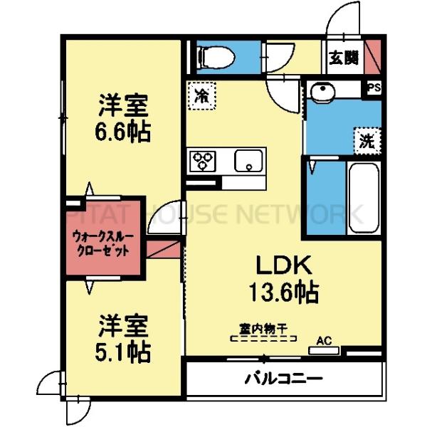 ウォークスルークローゼット付き2LDK