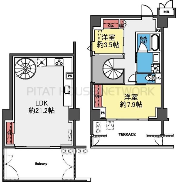 玄関は2階にあります