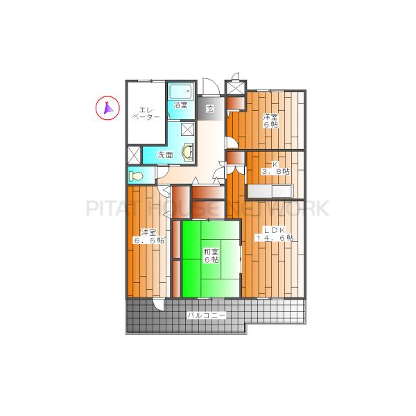 大型バルコニー付きの広々３ＬＤＫ☆