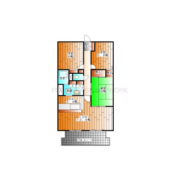 ３LDK　73.84㎡　※間取りは反転タ