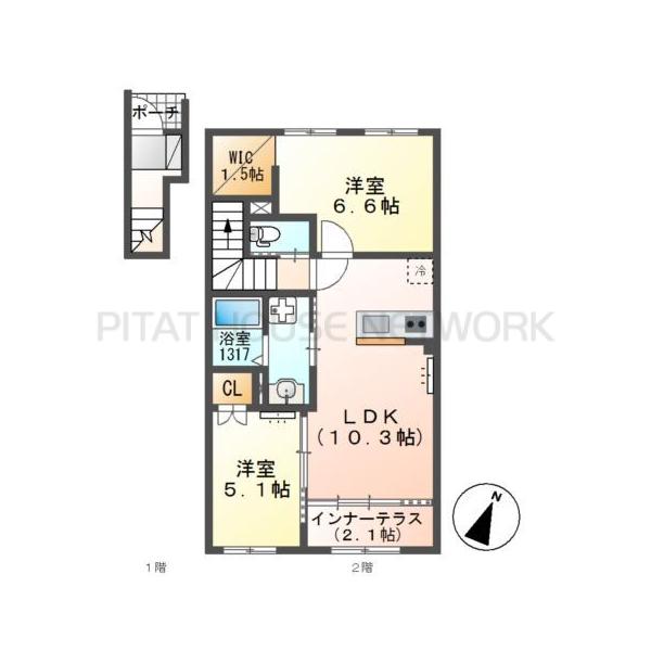 ２階の南向きのお部屋です