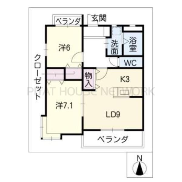 1フロア3室　2LDKのファミリータイプ